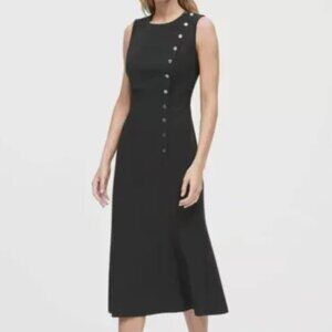 Banana Republic Buttoned Midi Dress,Black with Gunmetal details